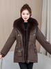 Pie overcome women's winter short style, big fur collar, waist closed and thickened plush liner jacket, multi-color spot.