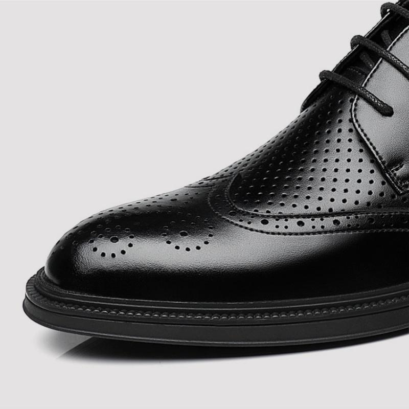 Мужская кожаная обувь из натуральной кожи, дышащие броги, деловая деловая повседневная обувь с острым носком в британском стиле