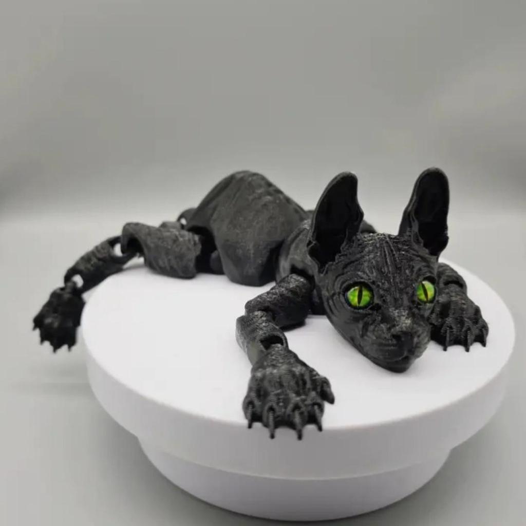 3D Printed Hairless Cat Movable Toy with Random Eyes - Educational and Decorative