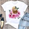 Fun Girl Printed Pattern Round Neck Short Sleeve Tshirt Women on Round Neck European American Tops Tees