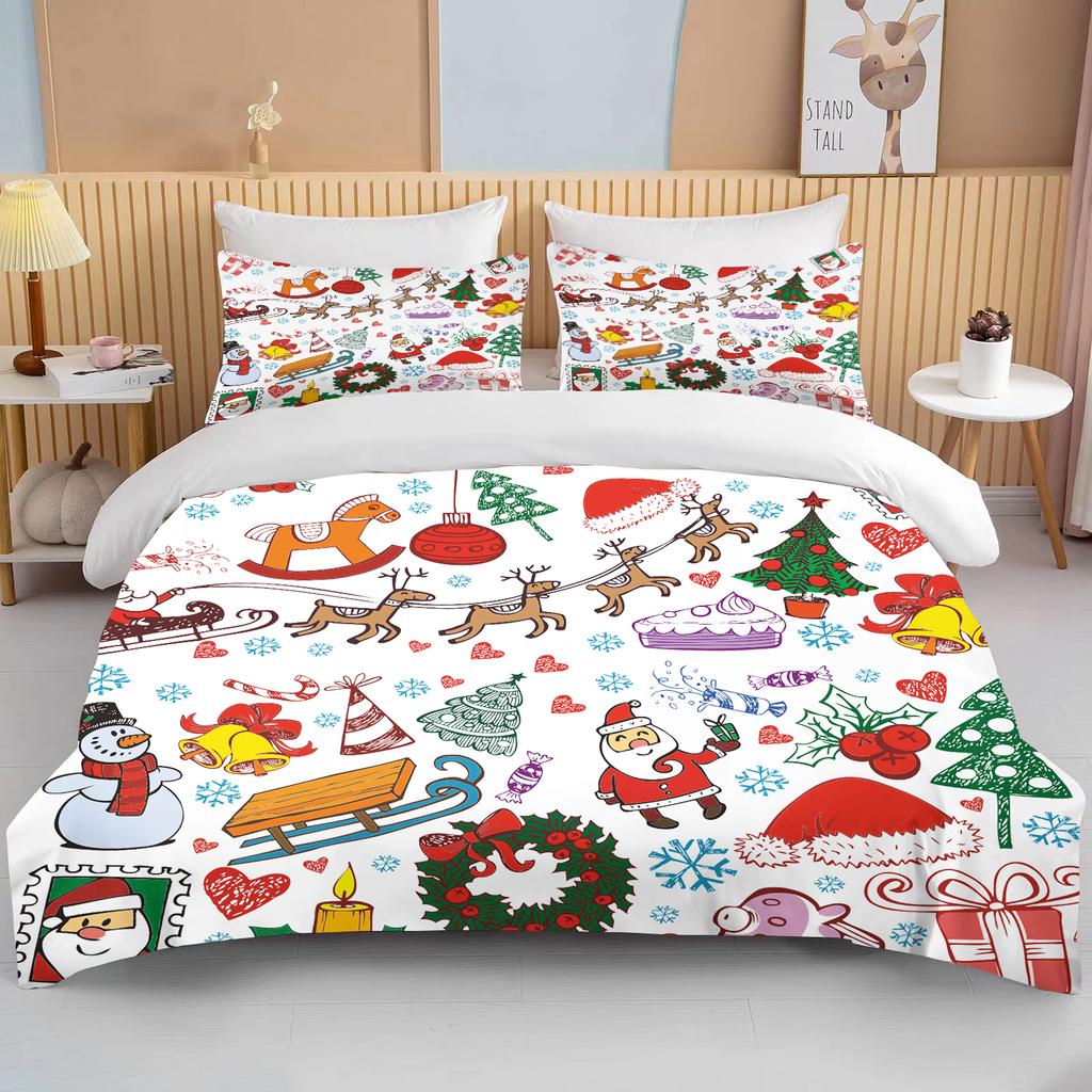 Рождественский пододеяльник односпальный для мальчика и девочки с рисунком снеговика Санта-Клауса, синий комплект постельного белья из полиэстера с рождественской елкой, пододеяльник
