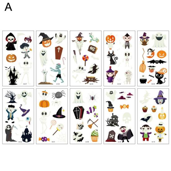 10Pcs Tattoo Decals Easy To Use Anti-fall Lovely Waterproof Sweat-proof DIY Accessory Trendy Halloween Pumpkin Tattoo Stickers for Children