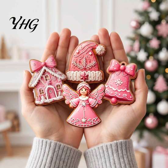 Christmas Tree Garland Decor Pieces 12/24/36Pcs Pink Gingerbread Wooden Ornaments, Xmas Hanging Decorations, Holiday Souvenirs for Seasonal