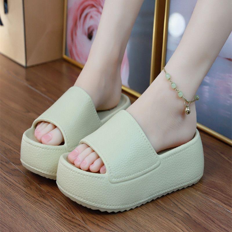 Лето 2024, новые однотонные приподнятые толстые женские тапочки, удобные противоскользящие домашние и уличные пляжные тапочки из ЭВА с мягкой подошвой