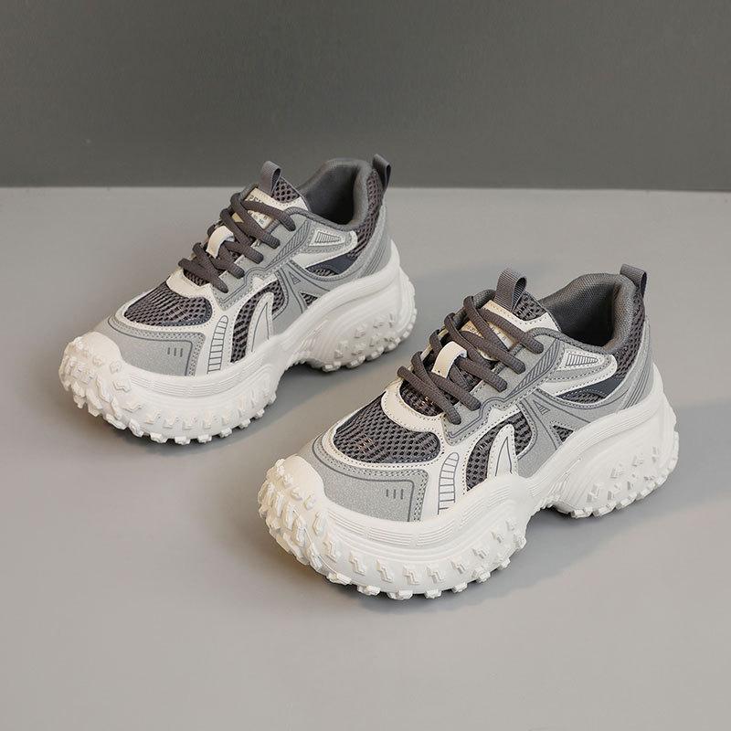 Весна Новинка 2025 Женские Массивные Спортивные Кроссовки Сетчатые Дышащие Увеличивающие Платформу Модные Корейские Женские Кроссовки