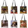 Cute Cat Flower Painting Print Womens Designer Tote Bags Women Handbag Large Shopping Bag Foldable For Groceries CLE