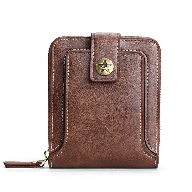 Vintage Men Wallet Short Purse Hasp Zipper Card Case Purse Solid Color PU Leather High Quality Durable Wallet Convenient Male