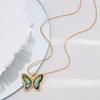 Fashion Gradient Butterfly Zircon Pendant Necklace Stainless Steel Chains High Grade Insect Choker Jewelry Gift For Women Girls