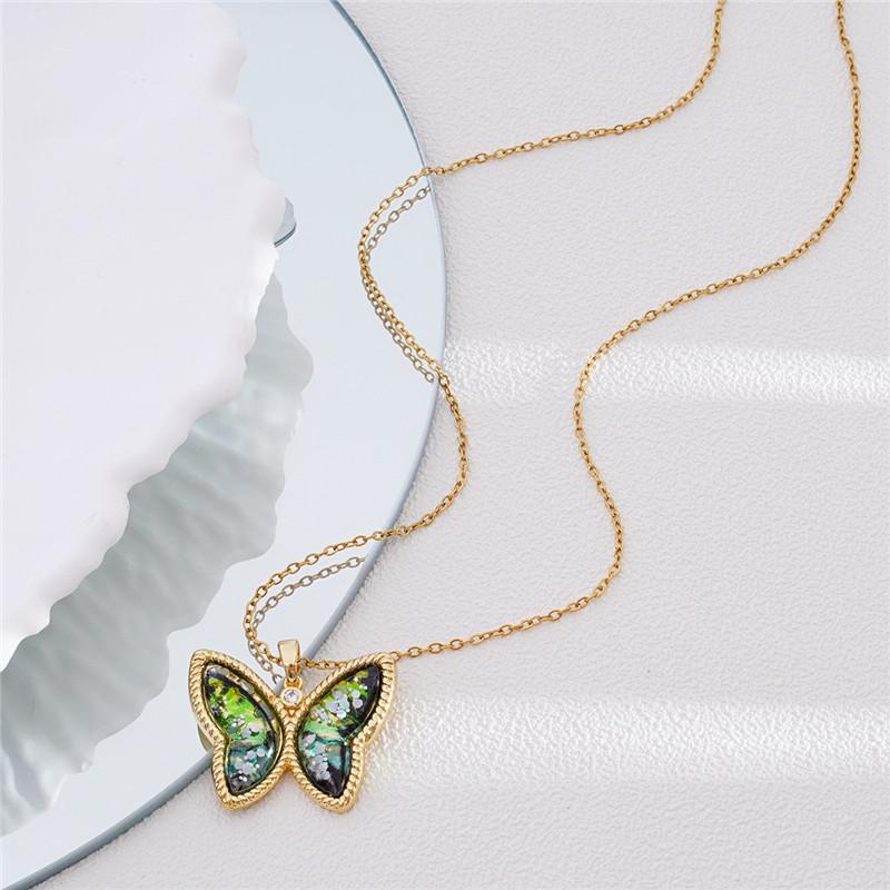 Fashion Gradient Butterfly Zircon Pendant Necklace Stainless Steel Chains High Grade Insect Choker Jewelry Gift For Women Girls