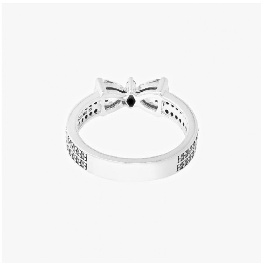 Pandora 193552c01 Вечное сверкающее кольцо с двойным рядом в виде банта, серебро