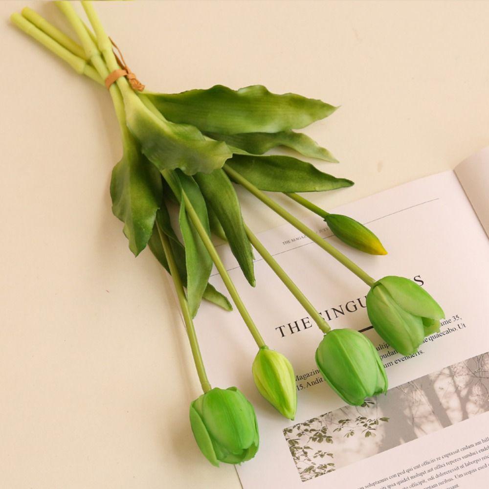Real Touch Fake Flower 5 Heads Artificial Flower Realistic Tulips Bouquet