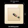 Hong Kong & Macau 13A British Socket with USB Fast Charging, Type-C, Gold Glass Panel, Three-Hole Square Pin
