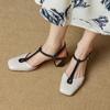 Fashion 2025 Summer Women Shoes Genuine Leather Shoes for Women Square Toe Chunky Heel Women Sandals Retro Cover Toe Ankle Strap Shoes