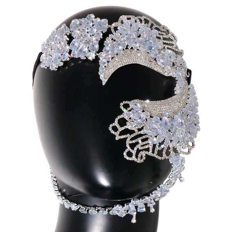 Zircon Mask Mermaid Halloween Party Elastic Rhinestone Face Jewelry Women