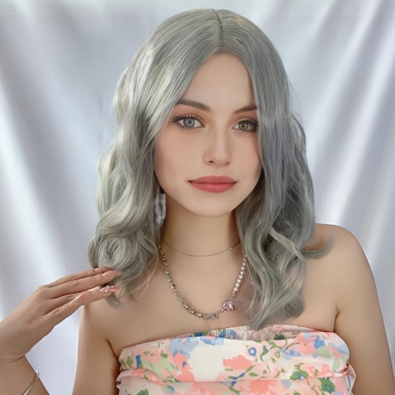 Женский синтетический серебристо-серый парик, пушистые искусственные волосы для женщин, повседневный косплей, свободная волна, термостойкое волокно