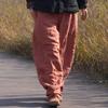 Women Winter Wide Leg Pants Cotton Linen Warm Trouser Solid Color Elastic Waist Pockets Vintage Female Pants