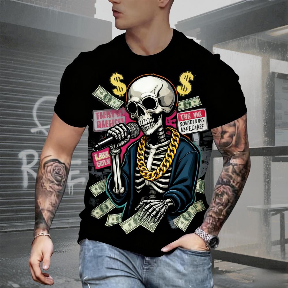 Summer Fashion Men's Skull Printed T-Shirts Breathable Short Sleeve Tee Crew O-Neck Men's Clothing Vintage Comfort Y2k Women's Clothes