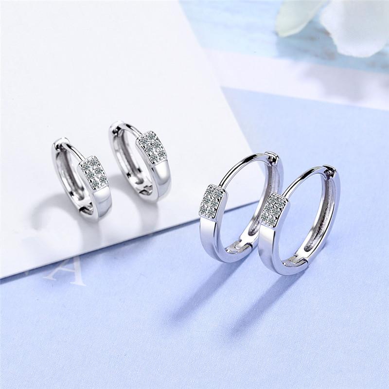 Charms Lady 925 Silver Hoops Earrings for Girls Ear Piercing Accessories Trend Crystal Stones Earring for Women Jewelry Fashion