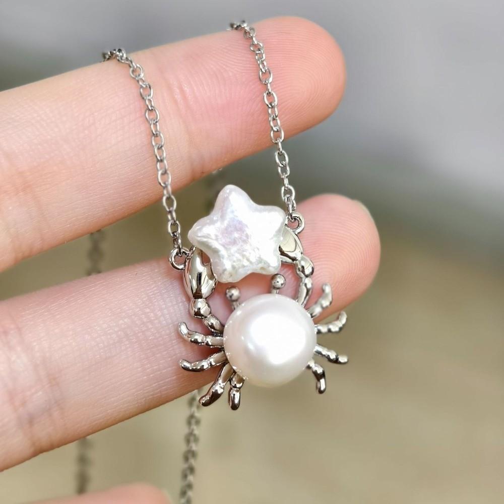 Rhinestone Pearl Crab Shape Necklace Mini Star Collarbone Chain Personalized Heart Necklace Gift