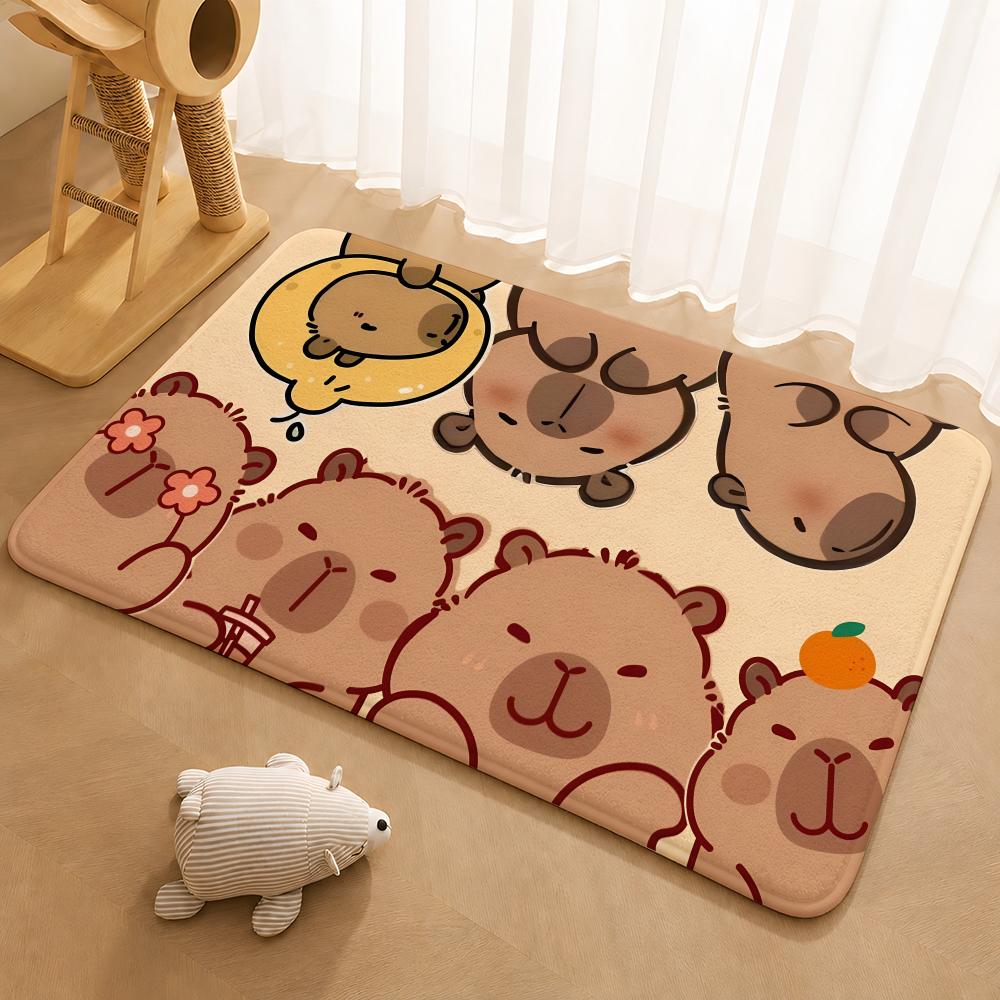 Cute Capybara Floor Mat Floor Mat Soft Flannel Non-Slip Door Rug for Living Room
