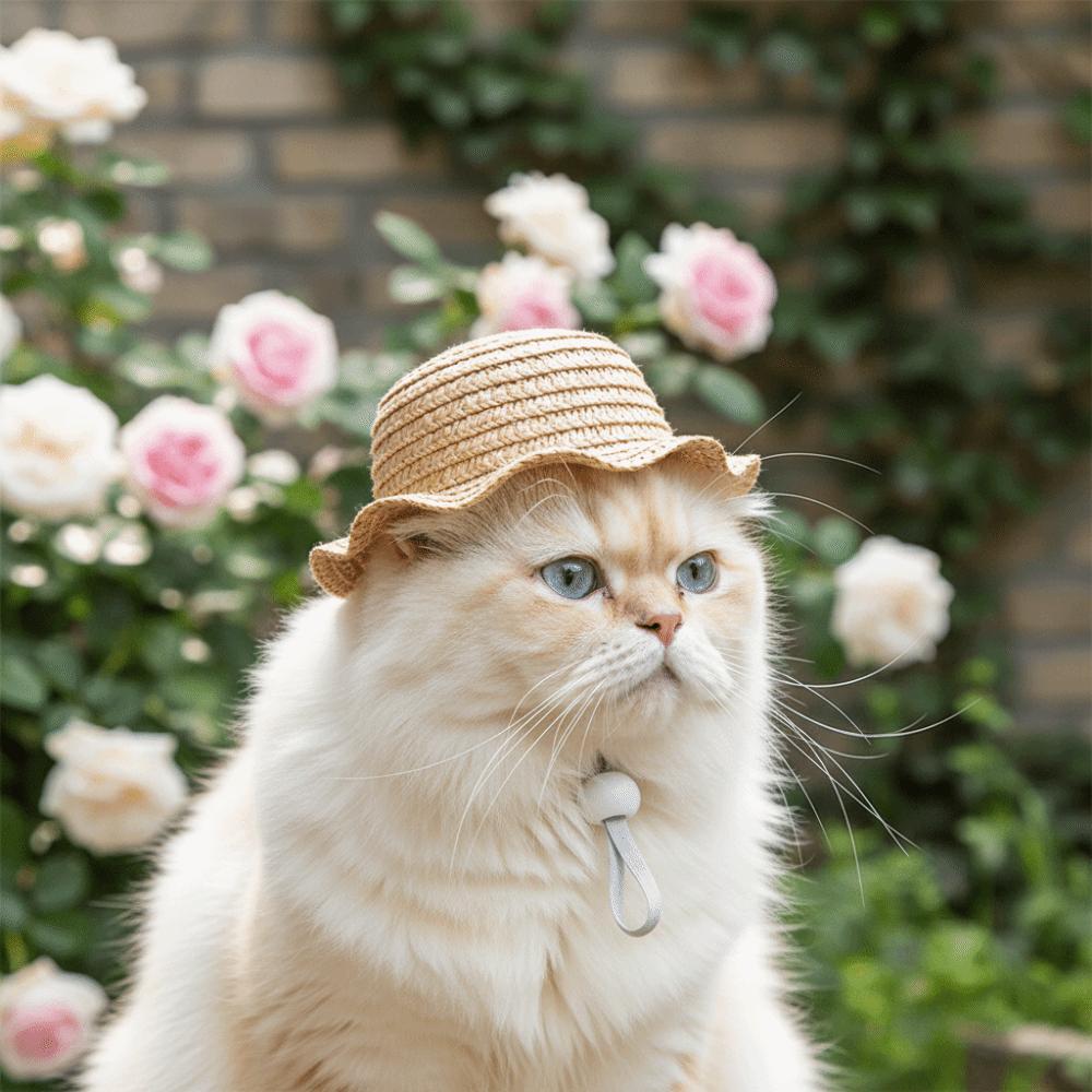 Breathable Cat Sun Hat Adjustable Dog Fisherman Hat Cute Pet Straw Hat Walking Hiking