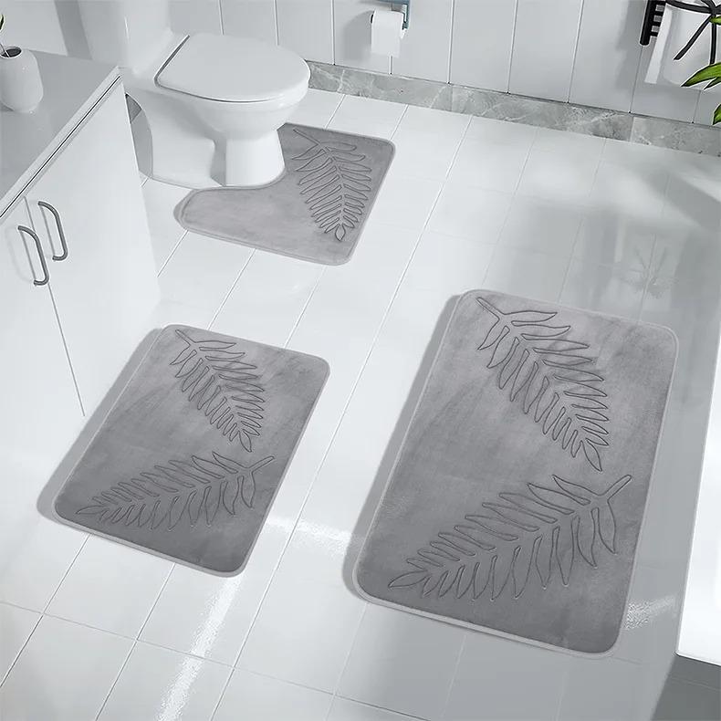 3 Piece Bathroom Mat Memory Foam Ultra Soft and Absorbent Leaf Bath Rugs Thick Washable For Bathroom Toilet Tub Mat Set