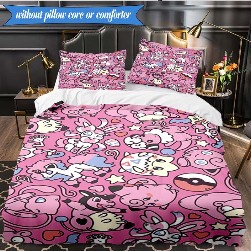 Pink pika Pattern 3pcs K-pop music group Bedding set,Ideal for Bedroom, Dormitory,Including Duvet Cover And 2pcs Pillowcases,Fan gifts