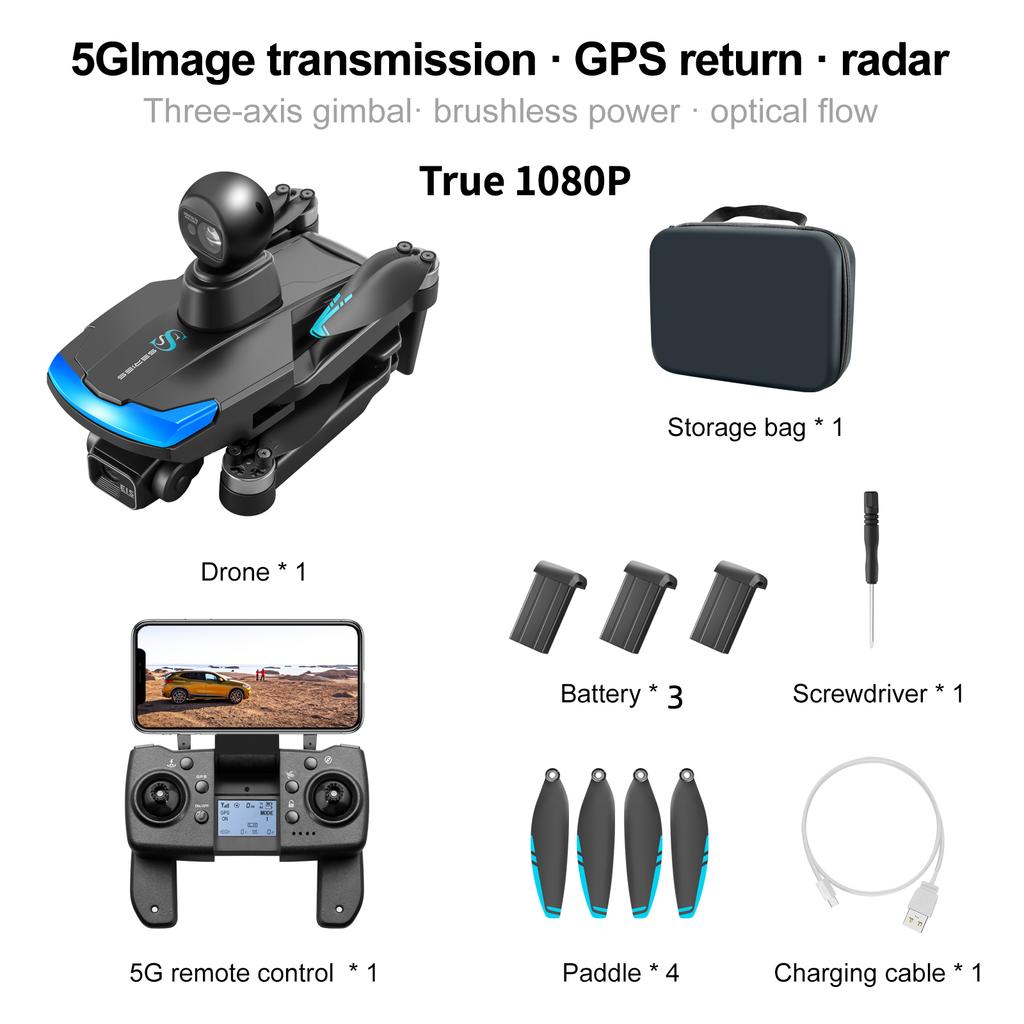 Новый профессиональный дрон S185 GPS Return 5G True 2.7K HD с двумя камерами, пультом дистанционного управления, сенсорным экраном, 3-осевым PTZ-управлением и функцией обхода препятствий
