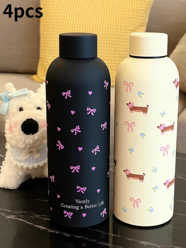 500ML Insulated Stainless Steel Travel Mug, Bow Sausage Dog Design, Double Wall Thermal Bottle for Hot & Cold Drinks