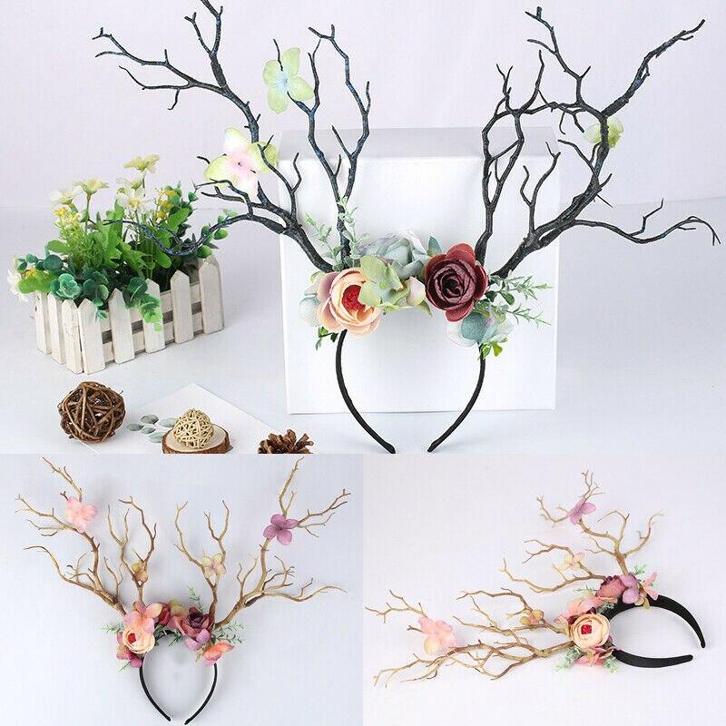 Gothic Deer Antlers Flower Hair Band Christmas Cosplay Hair Accessories