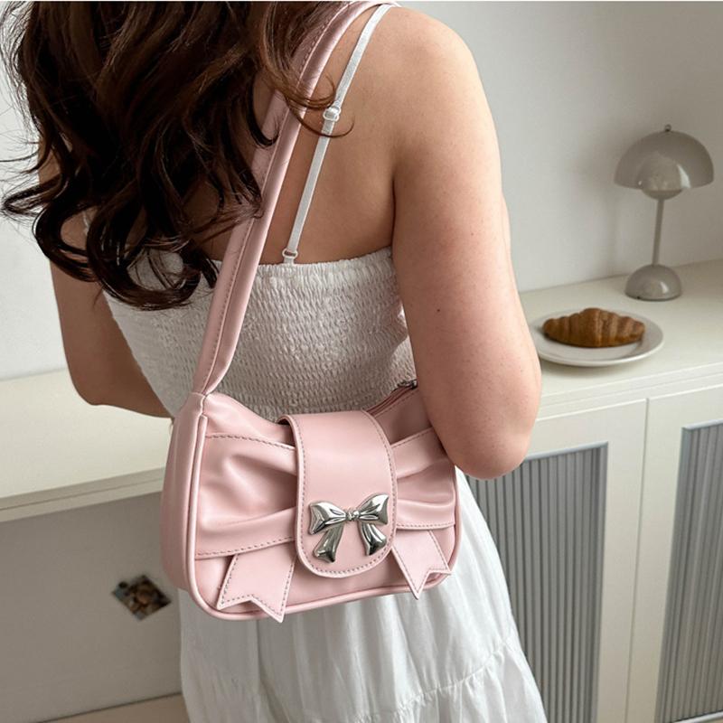 Стильная и универсальная женская сумка на плечо из ПУ кожи, милый декор в виде банта, однотонная сумка подмышку, идеально подходящая как для повседневного, так и для шикарного образа.. АВЭ