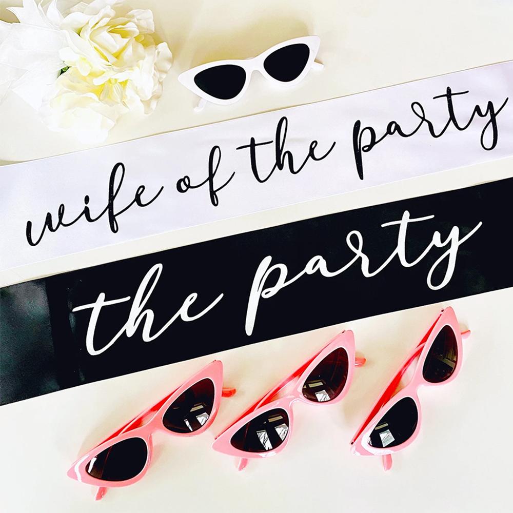 2Pcs Wife of The Party Vinyl Satin Sash Bride To Be Sash Bridal Shower Bachelorette Party Wedding Engagement Photo Prop Decor