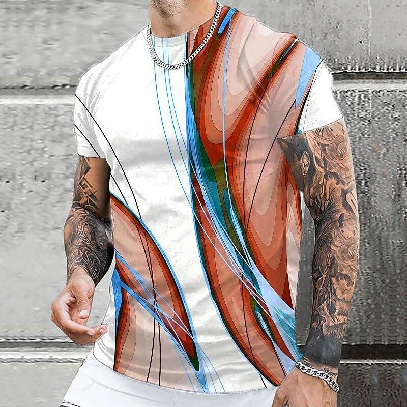 3D Принт Текущие Золотые Линии Футболки Мужские Короткий Рукав Большой Размер Круглый Вырез Новинка Футболки Уличная Одежда Мужская Винтажная Футболка