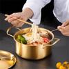 Корейская нержавеющая стальная кастрюля для быстрого приготовления рамена с крышкой, золотая кухонная утварь, двойные ушки, сковороды, походная лапша, кастрюля