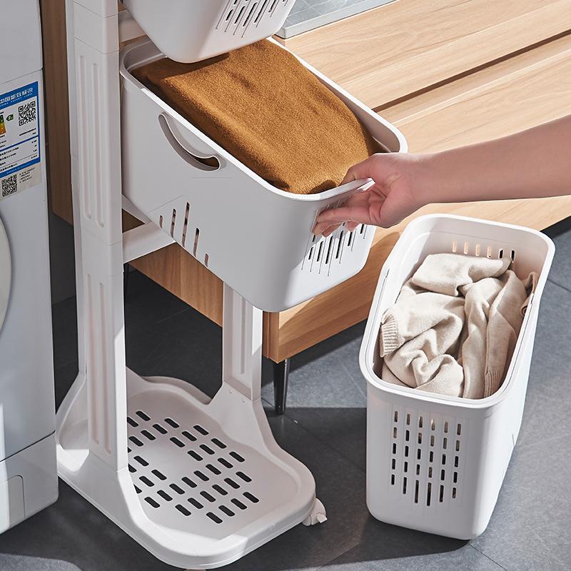 Multifunctional, crevice bathroom laundry basket, multi-layer, plastic, kitchen narrow rack, trolley, dormitory sundries storage