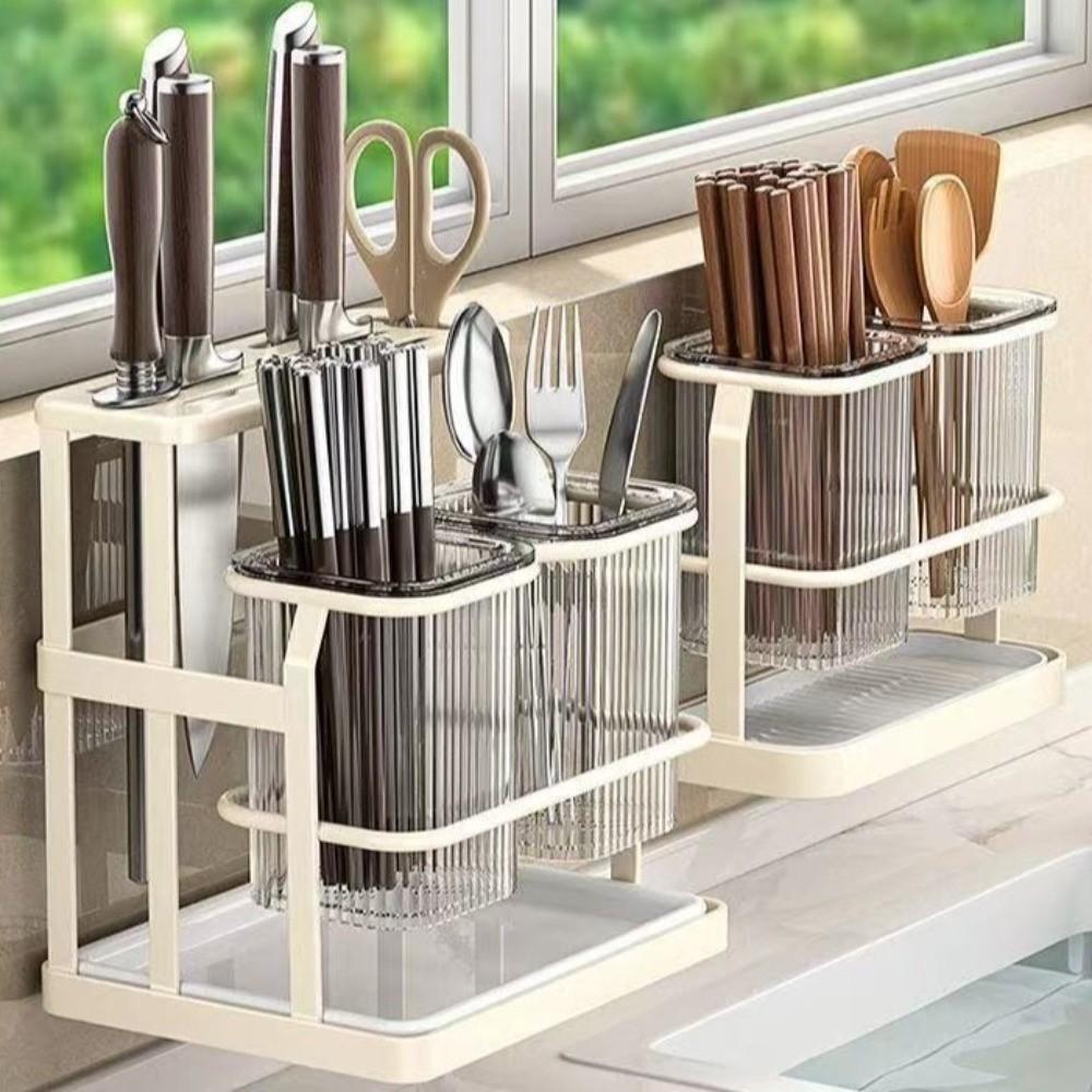 Mildew-Proof Kitchen Storage Rack Wall Mounted Cutlery Organizer Drain Rack  Kitchen Countertop