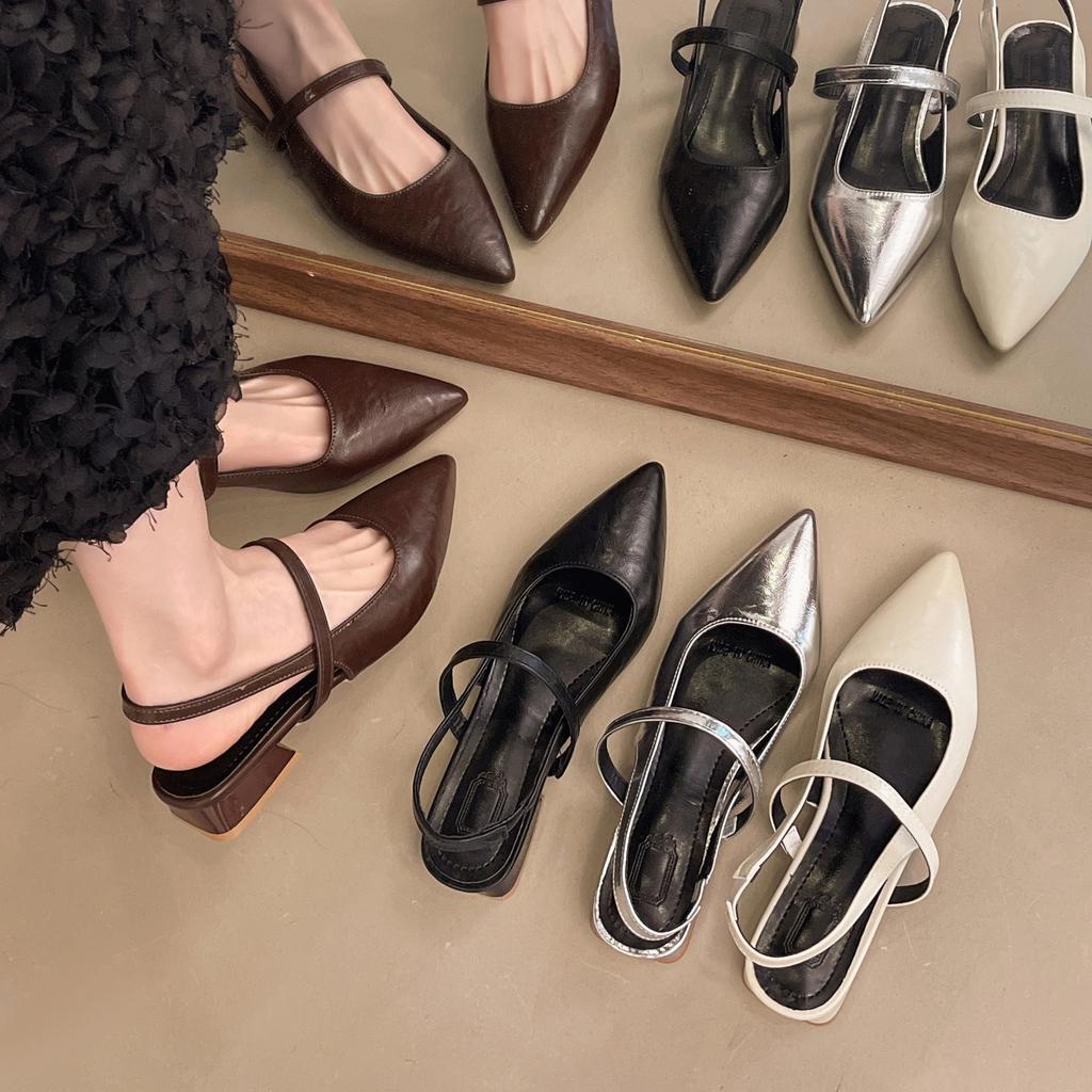 Роскошные летние женские сандалии с острым носком, с ремешком через пятку, мюли, элегантные женские туфли на низком каблуке для вечеринок стриптиза