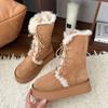 Fur Snow Boots Women Autumn Winter Shoes New Thick Bottom Furry Warm Padded Short Boots Lace Up Solid Casual Plush Ankle Botas