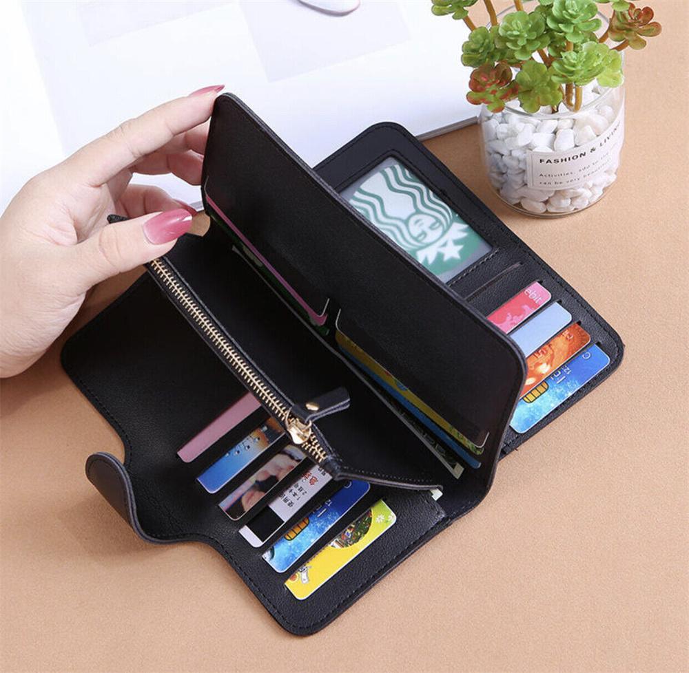Women Long Wallets Soft  Leather Clutch Wallets Card Holder Card Holders Buckle Zippers Money Clip Multi-Card Female Coin Purses