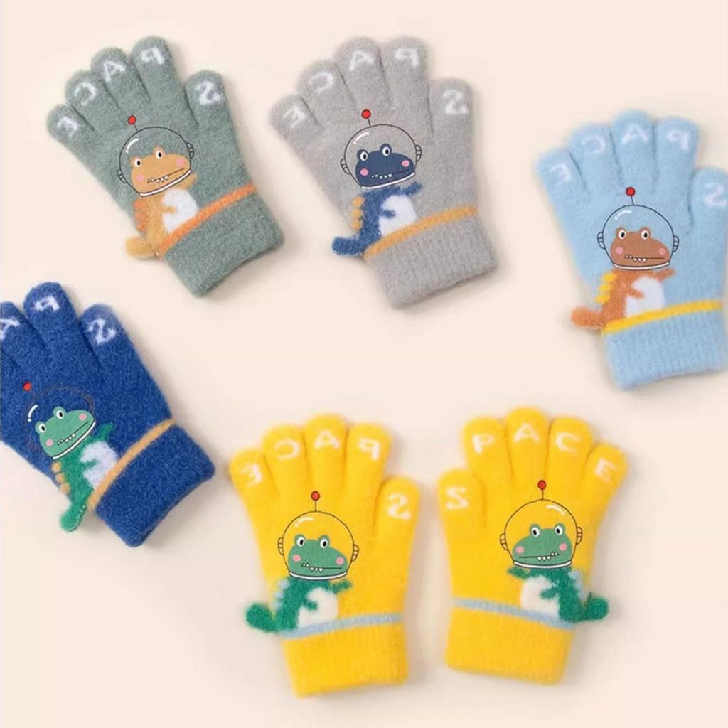 Warm Mittens Boys Full Finger Gloves Cartoon Dinosaur Crocodile Knitted Kids Windproof Anti-ColdCute Baby Winter Gloves