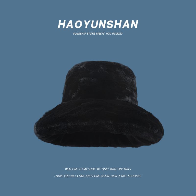 Oversized Plush Fluffy Bucket Hat Women Female Fashion Faux Fur Autumn Winter Hat Large Warm Clouds Fisherman Cap Luxury Hat