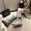 New Long Boots for Women Thick Soles Western Denim Tall Knights British Style Workwear Retro Martin Boots