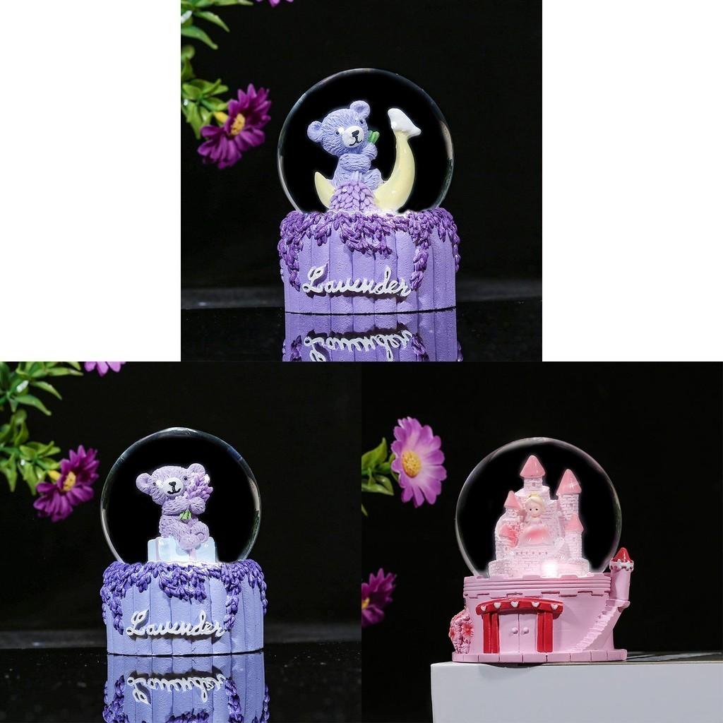 Милый фиолетовый лавандовый медведь, светящийся мини-кристальный шар, подарок на день рождения ребенка, настольное полимерное украшение
