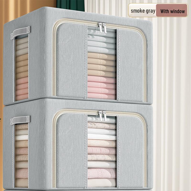 Водонепроницаемый ящик для хранения из ткани Оксфорд со стальным каркасом и прозрачным складным дизайном для гардероба, автомобиля или хранения одеял.