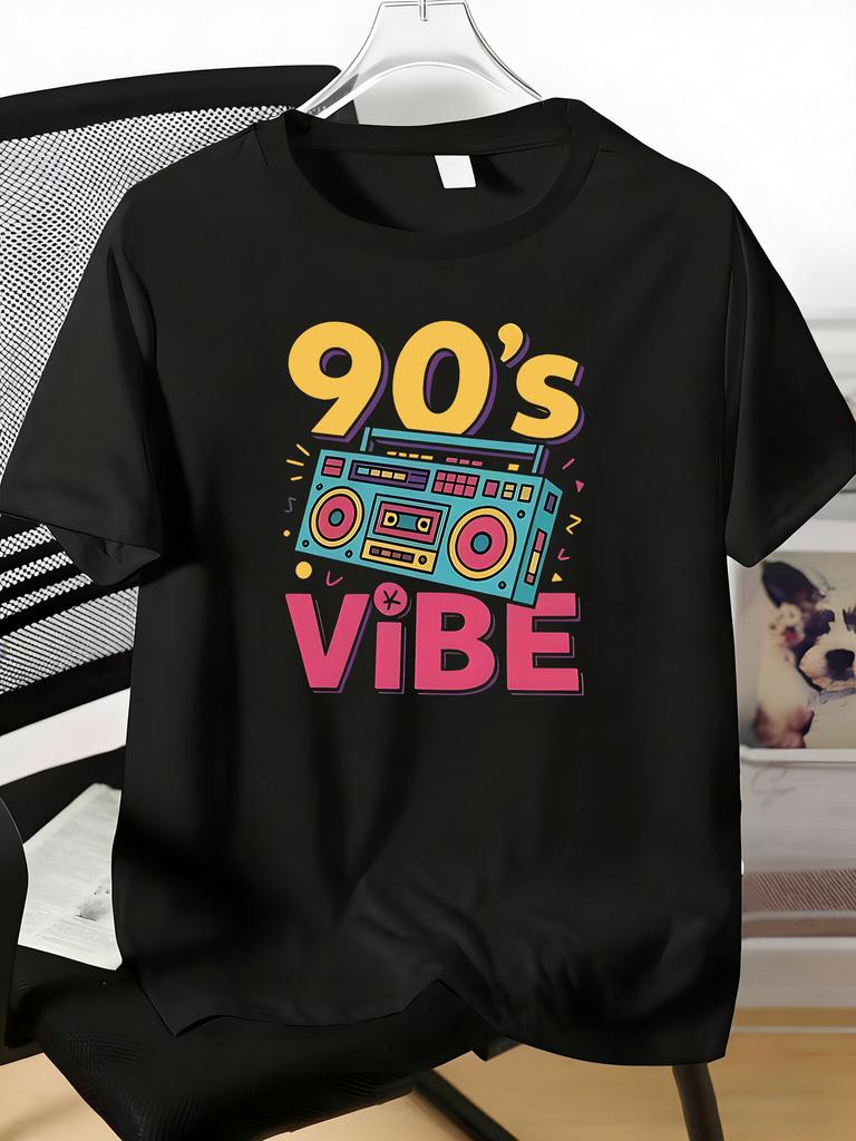 Unisexs Tee Retro 90s Vibe Boombox Radio Graphic Print Cotton Short Sleeve Male Casual Streetwear Outdoor Daily Basic Fashion Top