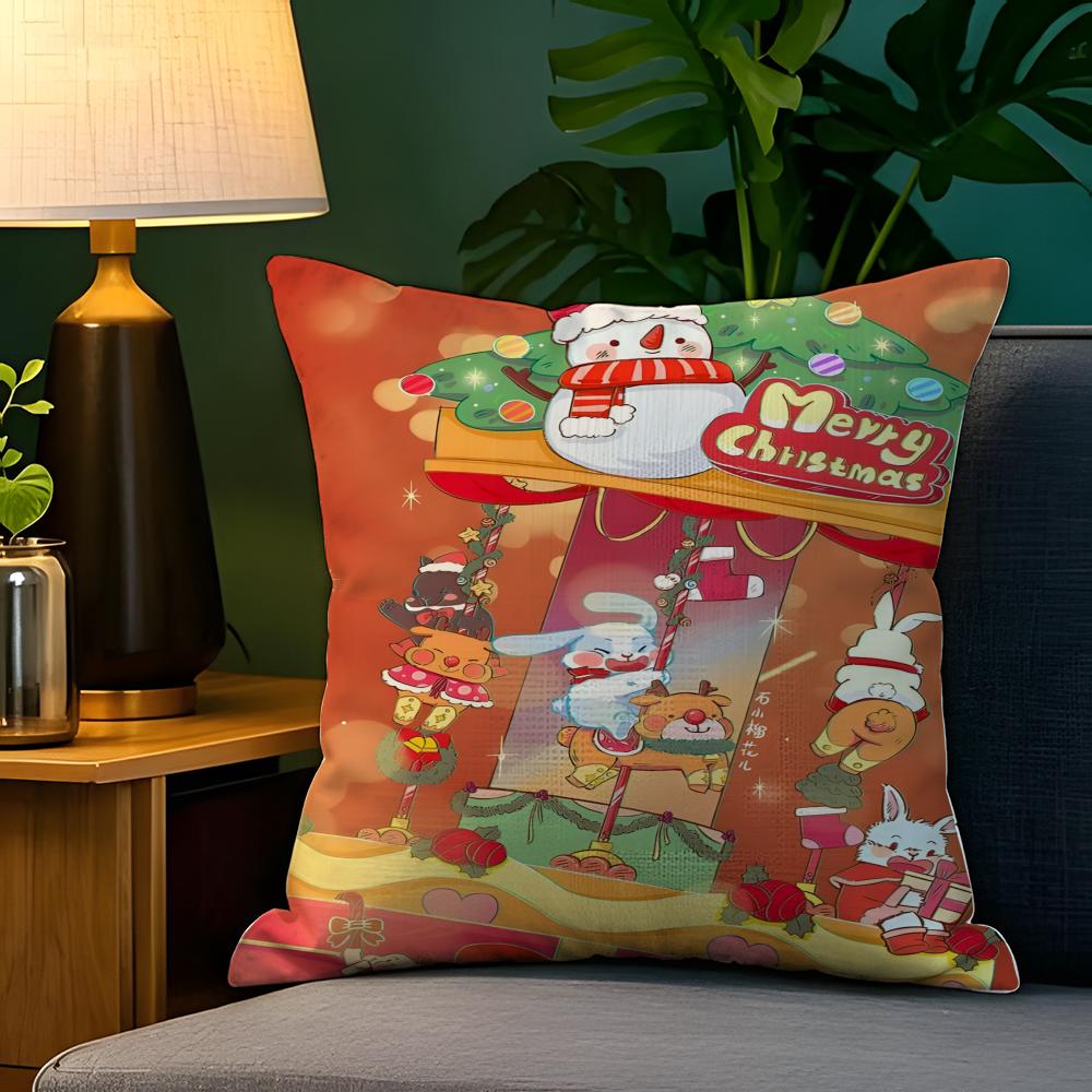 Cute childrens family illustrations Pillow Case Natural Linen Pillow Case DoubleSided Decor Sofa Pillowcase Home Decor