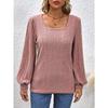 Spring and Autumn Women's Blouse Pit Stripe Brushed Square Neck Fashion Lantern Sleeve Long Sleeve Top