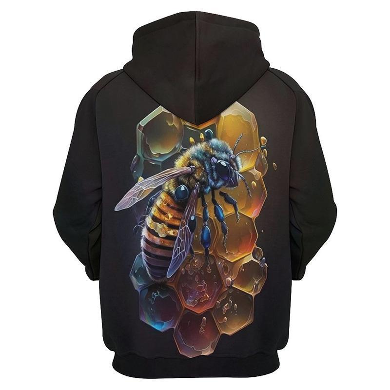 Cute Bee Pattern Hoodies Fashion Spring Autumn Mens Funny 3D Printed Long Sleeve Hoodie Casual Oversized Harajuku Pullovers