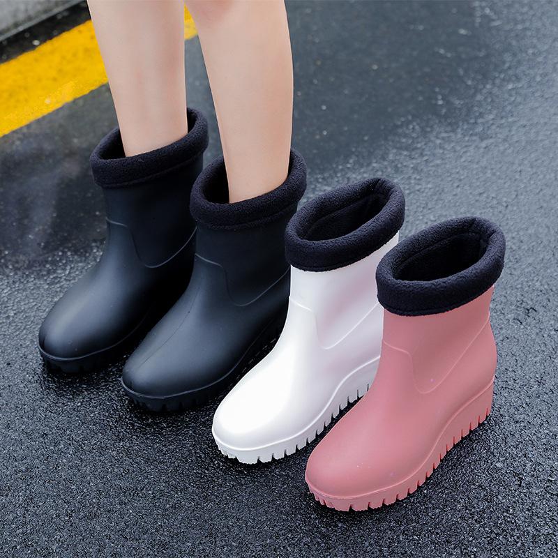 New Fashion Rain Shoes Women's Waterproof and Non-slip Medium Tube Water Boots Matte Rubber Shoes Kitchen Women's Rain Boots