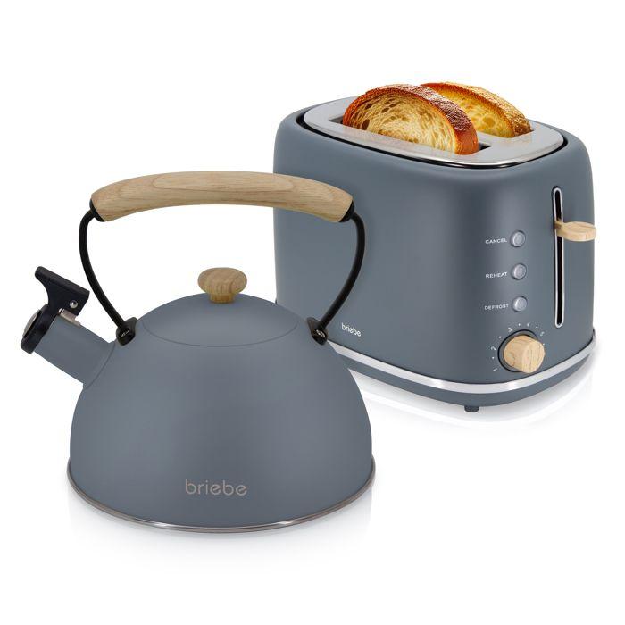 Nordic Ensemble Grille Pain 2 Fentes Larges, Bouilloire Sifflante Induction 2,3L Briebe SKT1177GRY 870W Gris